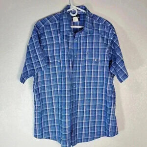Vintage Wrangler Blue Plaid Short Sleeve Pearl Snap Shirt Sz XXL